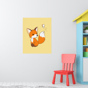 Cute Little Fox Watching Butterfly Poster
