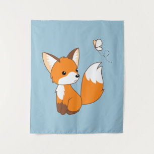 Cute Little Fox Watching Butterfly Wandkleed