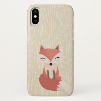 Cute Little Fox Woodland Animal Woodgrain iPhone X Hoesje