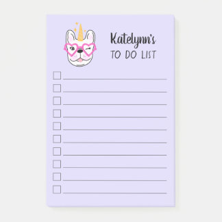 Cute Little Frenchie Unicorn | Paars gepersonalise Post-it® Notes