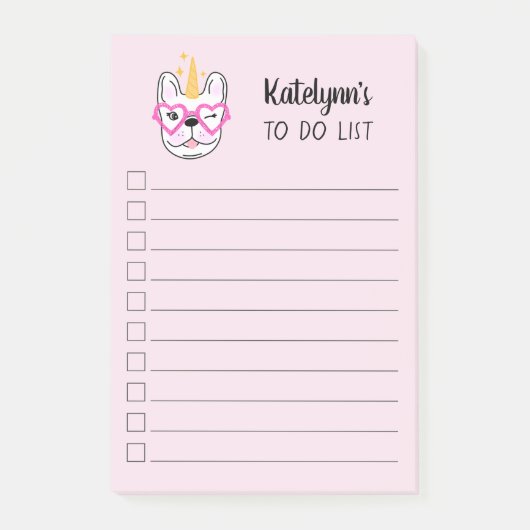 Cute Little Frenchie Unicorn | Roze | Gepersonalis Post-it® Notes (Voorkant)