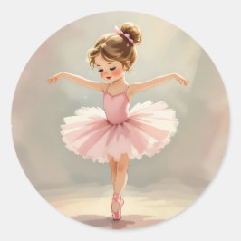 Cute Little Girl Ballerina in Pink Tutu Ronde Sticker