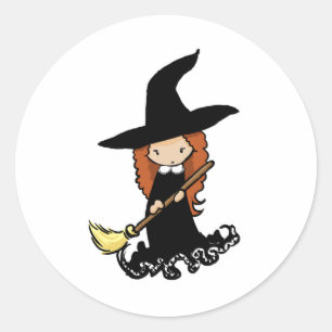 Cute Little Girl Child Witch Ronde Sticker