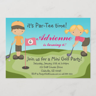 Cute Little Girl Golf Birthday Party Invitation Kaart
