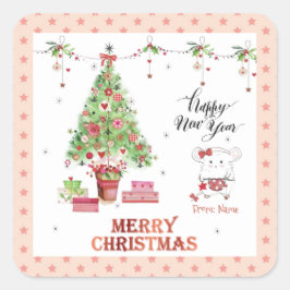 Cute Little Girl Hamster Merry kerst Vierkante Sticker