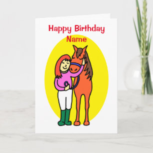 Cute Little Girl houdt van Horse Cartoon Birthday Kaart