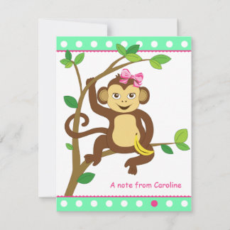 Cute Little Girl Monkey-briefkaart Notitiekaartje