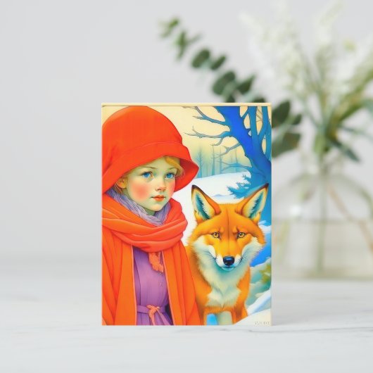 Cute Little Girl With Fox Chritmas Briefkaart (Staand voorkant)