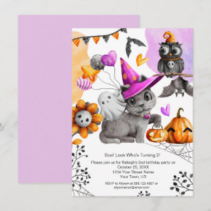 Cute Little Girl's Halloween Birthday Celebration Kaart