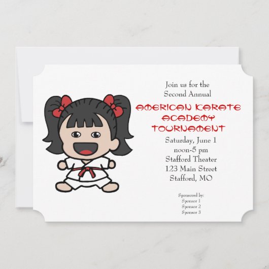 Cute Little Girls Karate Tournament Invitation Kaart (Voorkant)