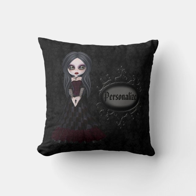 Cute Little Gothic Girl Black Personalized Pillow Kussen (Voorkant)