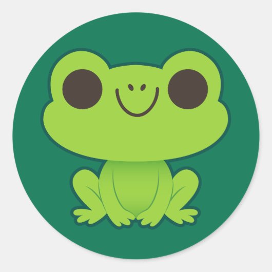 Cute Little Green Frog Ronde Sticker (Voorkant)
