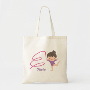 Cute Little Gymnast Girl en Ribbon Gymnastics Tote Bag