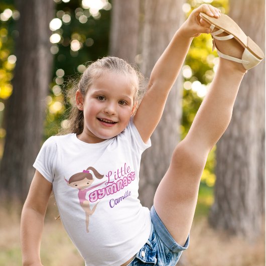 Cute Little Gymnast Pink Paarse Monogram Girls T-shirt