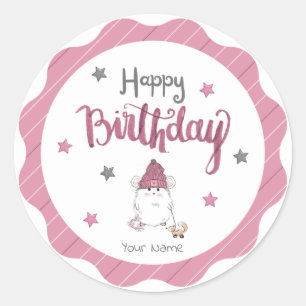 Cute Little Hamster Happy Birthday Ronde Sticker