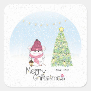 Cute Little Hamster Merry Kerstmis Vierkante Sticker