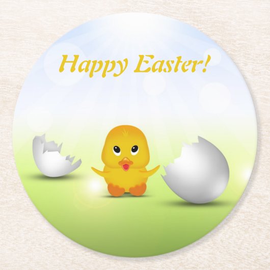 Cute Little Happy Easter Baby Chick Ronde Kartonnen Onderzetter (Voorkant)