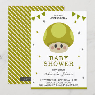 Cute Little Kawaii Paddenstoel Baby Shower Uitnodi Kaart