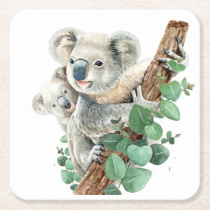 Cute Little Koala Beer Australian Animal Art Vierkante Kartonnen Onderzetter