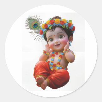 Cute Little Krishna Traditional Indian Art Poster Ronde Sticker