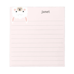 Cute Little Llama, roze, persoonlijk gelinkt Notitieblok