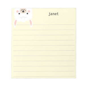 Cute Little Llama, Yellow Personalized Lined Notitieblok