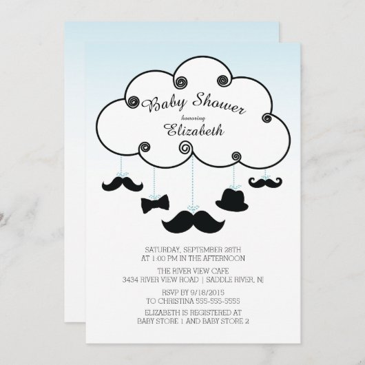 Cute Little Man Mustache Baby Shower Invitations (Devant / Derrière)