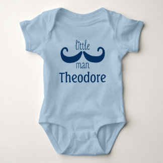 Cute Little Man Mustache Blue Romper
