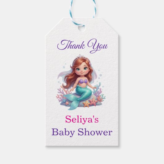 Cute Little Mermaid Baby Shower Bedankbriefje Gift Cadeaulabel (Voorkant)