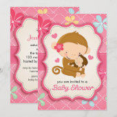 Cute Little Monkey Baby shower Kaart (Voorkant / Achterkant)