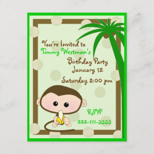 Cute Little Monkey Birthday Invitation Kaart