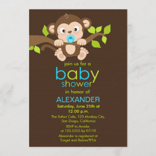 Cute Little Monkey Boy Baby shower Invitation Kaart
