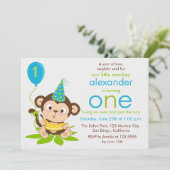 Cute Little Monkey First Birthday Invitation (Debout devant)