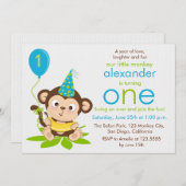 Cute Little Monkey First Birthday Invitation (Devant / Derrière)