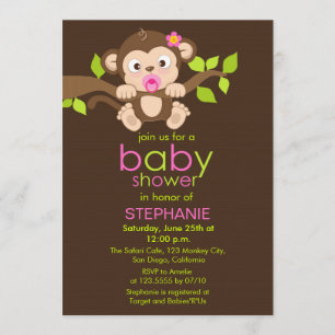 Cute Little Monkey Girl Baby shower Invitation Kaart
