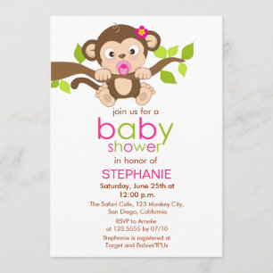 Cute Little Monkey Girl Baby shower Invitation Kaart