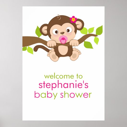 Cute Little Monkey Girl Baby shower Poster (Voorkant)