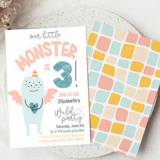 Cute Little Monster 3ème anniversaire Invitation