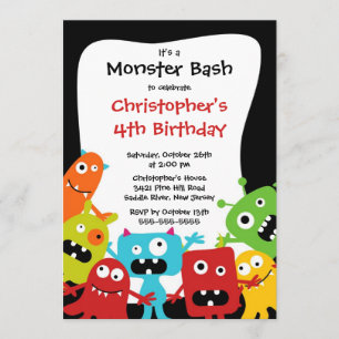 CUTE Little Monster Bash Birthday Party Kaart