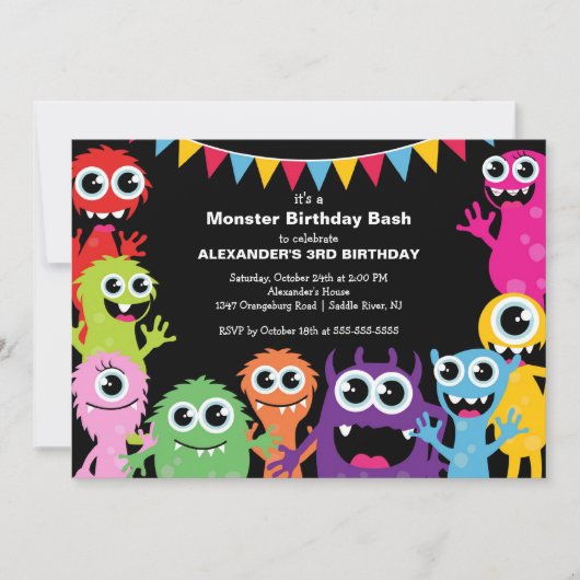 CUTE Little Monster Bash Birthday Party Kaart (Voorkant)