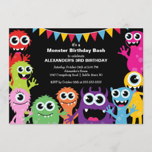 CUTE Little Monster Bash Birthday Party Kaart