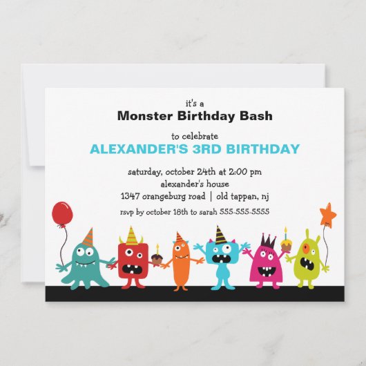 CUTE Little Monster Bash Birthday Party Kaart (Voorkant)