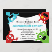 CUTE Little Monster Bash Birthday Party Kaart (Voorkant / Achterkant)