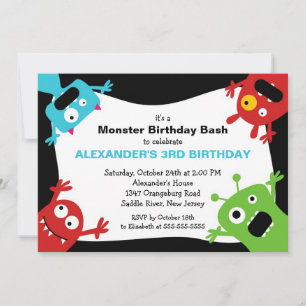 CUTE Little Monster Bash Birthday Party Kaart