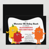 CUTE Little Monster Bash Birthday Party Kaart (Voorkant / Achterkant)