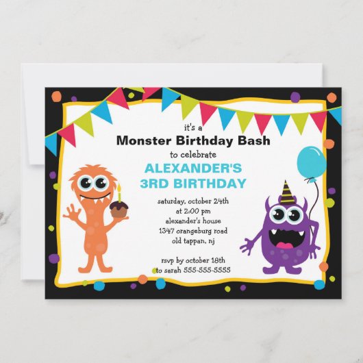 CUTE Little Monster Bash Birthday Party Kaart (Voorkant)