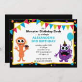 CUTE Little Monster Bash Birthday Party Kaart (Voorkant / Achterkant)
