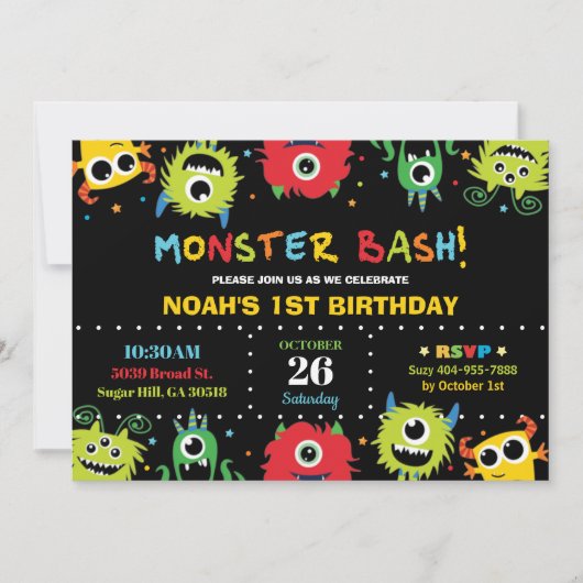 Cute Little Monster Bash Boy Invitation Anniversai (Devant)