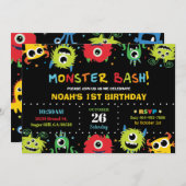 Cute Little Monster Bash Boy Invitation Anniversai (Devant / Derrière)