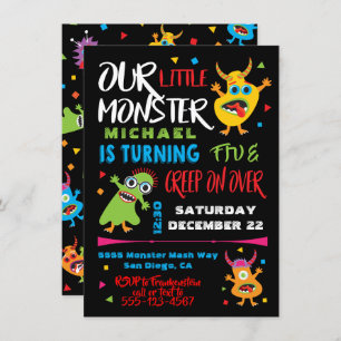 Cute Little Monster Birthday Party Kaart